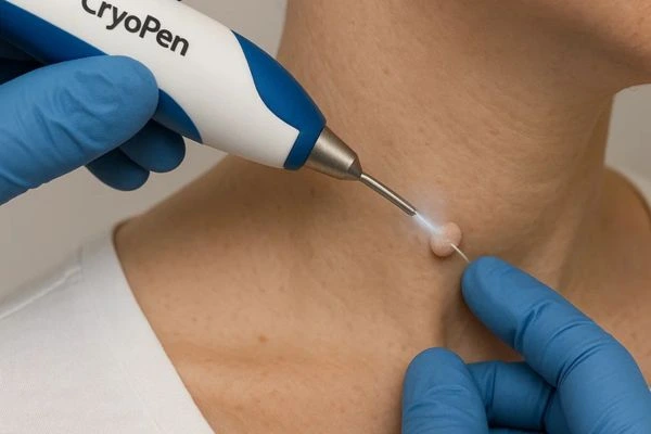 Person receiving Cryotherapy skin tag removal Warminster