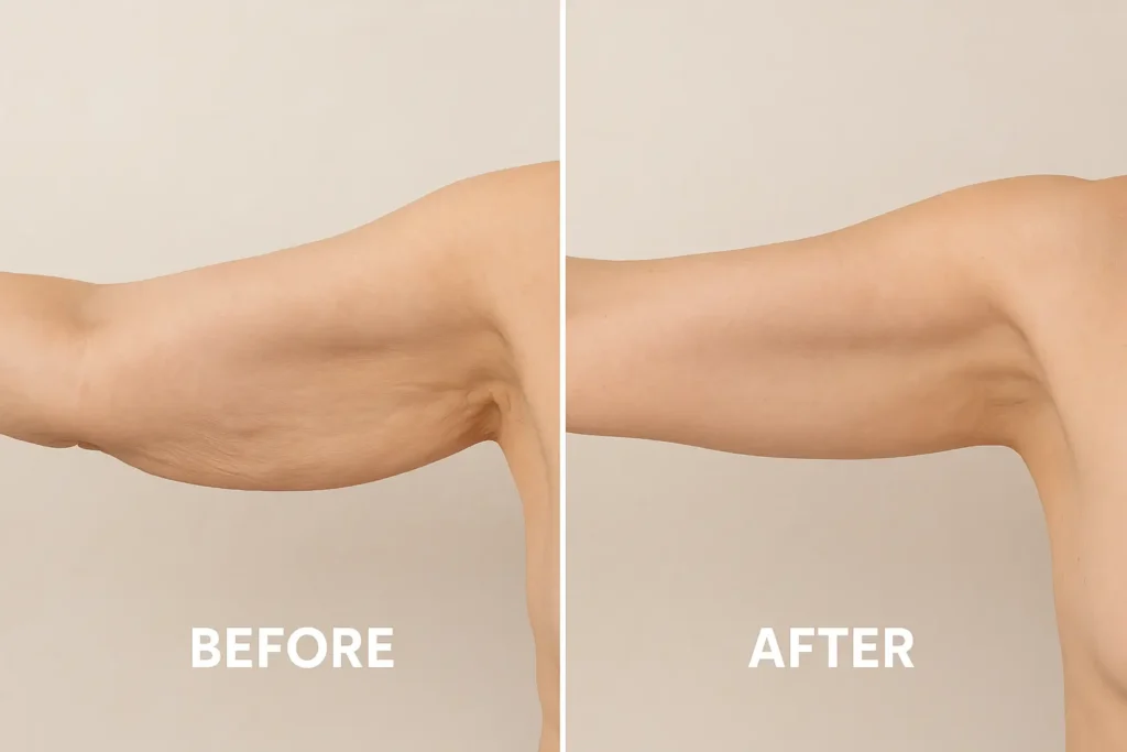 Picture of LA LIPO Warminster before and after results of skin tightening treatment on the upper arms.